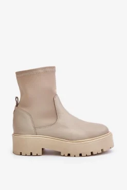 Botki Wiosenne|Czarne Botki></noscript>Zazoo 2947 Wsuwane Botki Damskie Ze Skóry Naturalnej Beżowe Beżowy