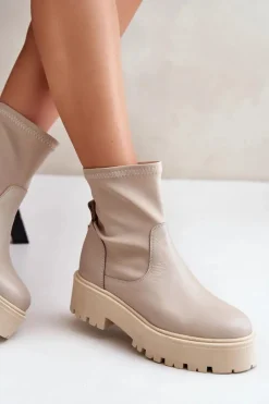 Botki Wiosenne|Czarne Botki></noscript>Zazoo 2947 Wsuwane Botki Damskie Ze Skóry Naturalnej Beżowe Beżowy