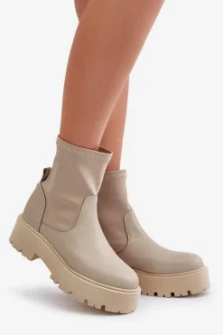 Botki Wiosenne|Czarne Botki></noscript>Zazoo 2947 Wsuwane Botki Damskie Ze Skóry Naturalnej Beżowe Beżowy