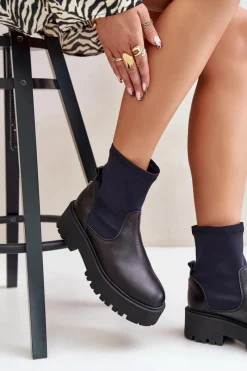 Sale 2947 Wsuwane Botki Damskie Ze Skóry Naturalnej Czarne Damskie Botki Wiosenne|Czarne Botki