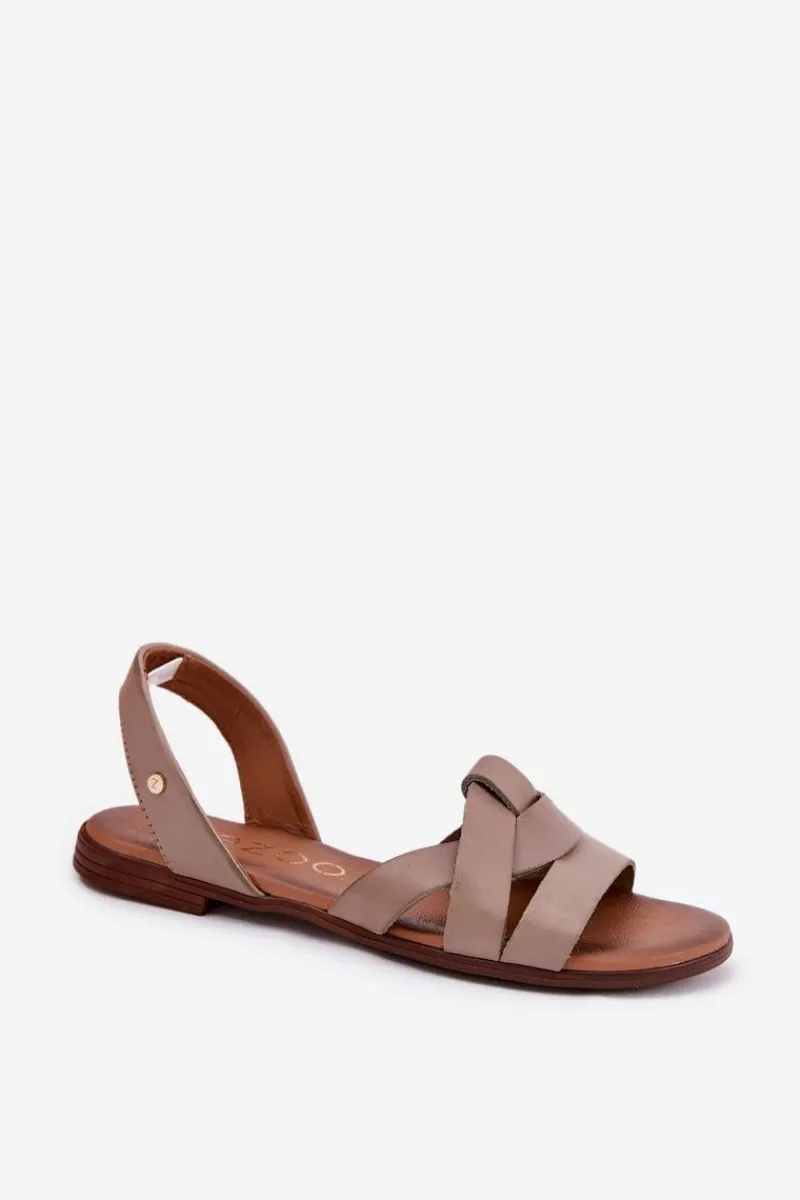 Sandały Płaskie>Zazoo 40185 Wygodne Skórzane Wsuwane Sandały Ciemnobeżowe Beżowy