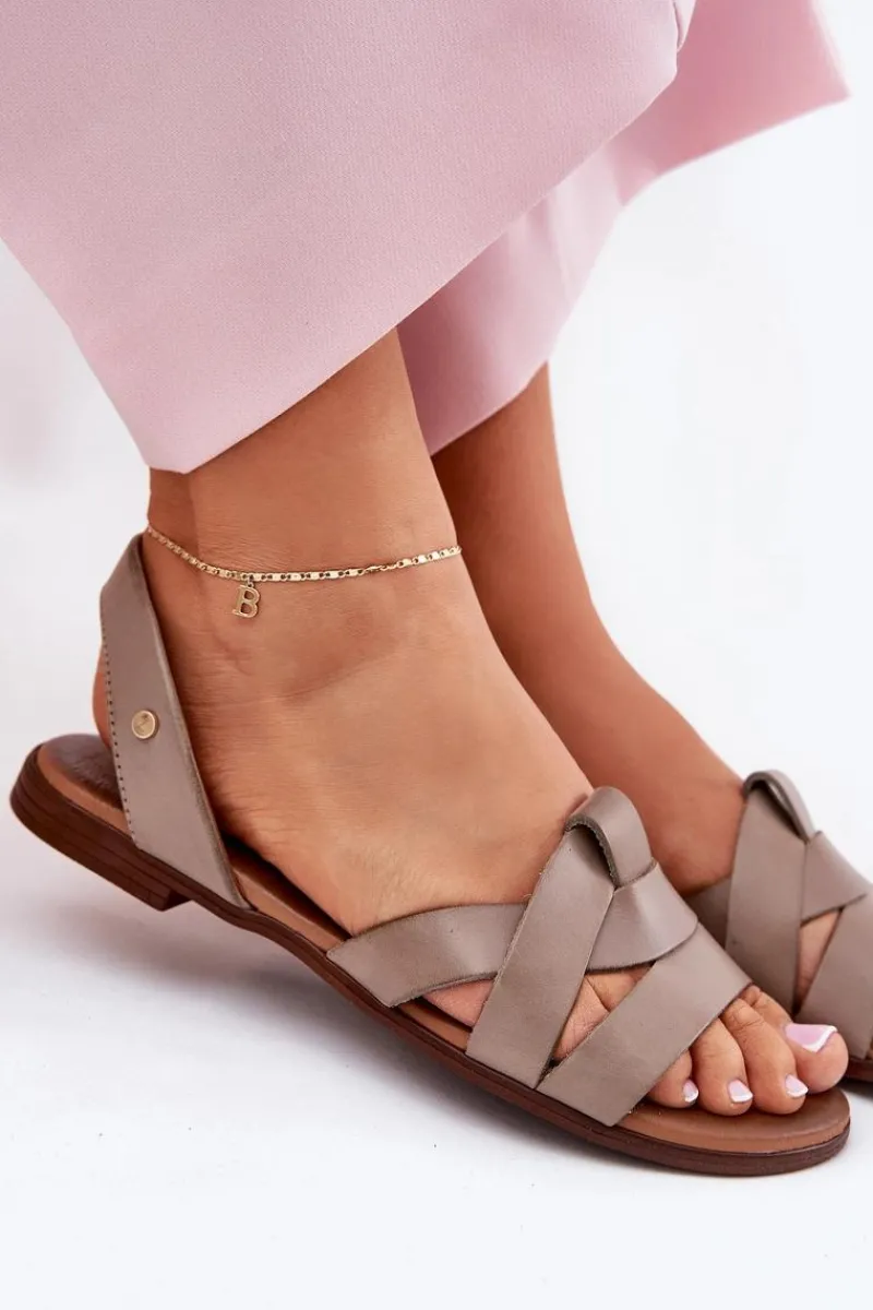 Sandały Płaskie>Zazoo 40185 Wygodne Skórzane Wsuwane Sandały Ciemnobeżowe Beżowy