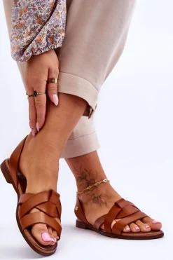 Sandały Płaskie></noscript>Zazoo 40185 Wygodne Skórzane Wsuwane Sandały Brązowe Brązowy