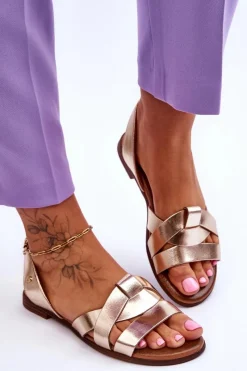 New Zazoo 40185 Wygodne Skórzane Wsuwane Sandały Złote Złoty