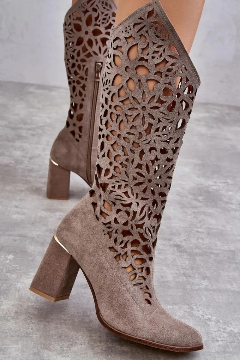 Kozaki Wiosenne|Kozaki Ażurowe>Zazoo 3234 Zamszowe Ażurowe Kozaki 3234 Cappuccino