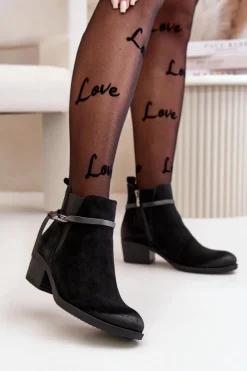 Botki Ocieplane|Botki Skórzane>Zazoo 60478 Zamszowe Botki Na Obcasie Ocieplane Zapinane Na Zamek Czarne Czarny