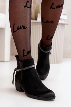 Botki Ocieplane|Botki Skórzane>Zazoo 60478 Zamszowe Botki Na Obcasie Ocieplane Zapinane Na Zamek Czarne Czarny