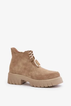 Botki Sznurowane|Brązowe I Beżowe Botki><noscript><img width=