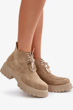Botki Sznurowane|Brązowe I Beżowe Botki><noscript><img width=