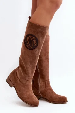 Kozaki Wiosenne|Kozaki Płaskie>Zazoo 3367 Zamszowe Kozaki Damskie Przed Kolano Brązowe