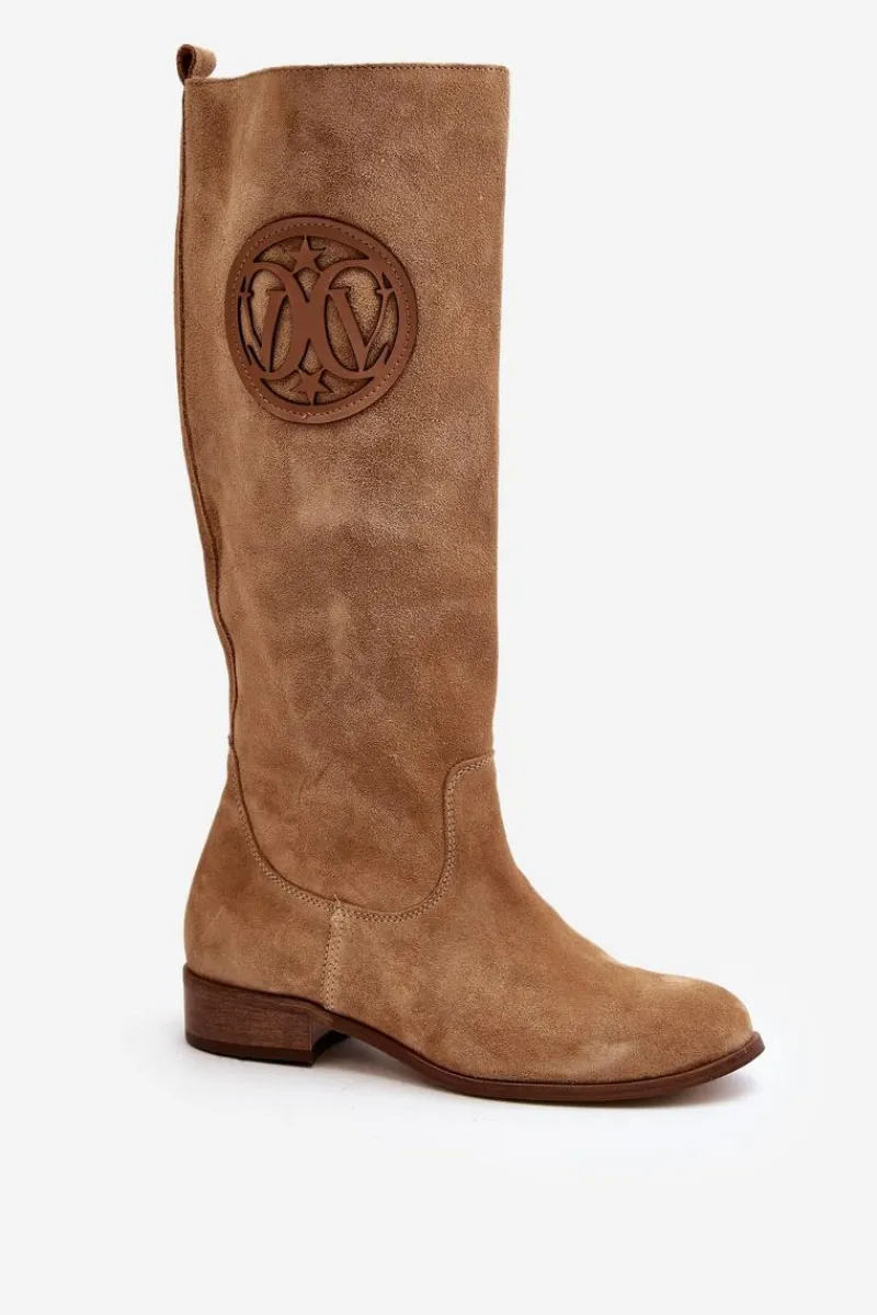 Kozaki Wiosenne|Kozaki Płaskie>Zazoo 3367 Zamszowe Kozaki Damskie Przed Kolano Beżowe