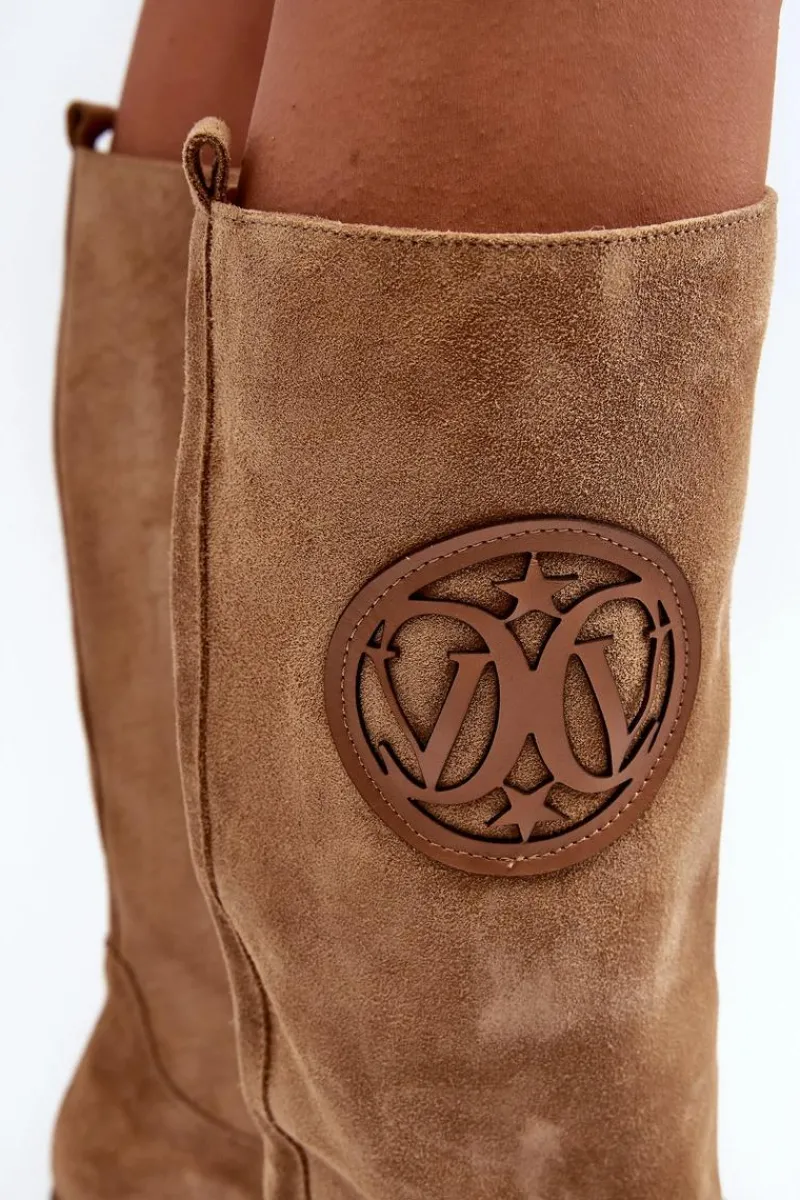 Kozaki Wiosenne|Kozaki Płaskie>Zazoo 3367 Zamszowe Kozaki Damskie Przed Kolano Beżowe