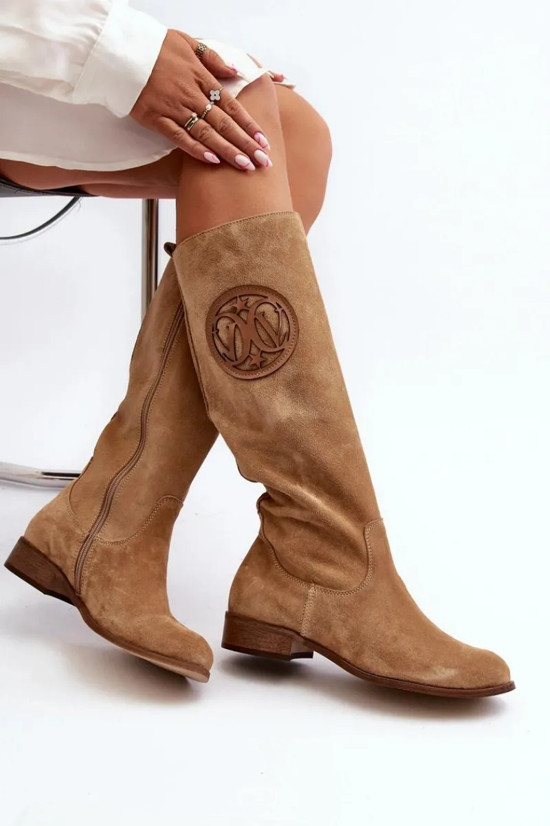 Kozaki Wiosenne|Kozaki Płaskie>Zazoo 3367 Zamszowe Kozaki Damskie Przed Kolano Beżowe