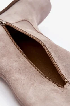 Sale 3407 Zamszowe Kozaki Do Kolana Na Płaskim Obcasie Cappuccino Damskie Kozaki Wiosenne|Kozaki Płaskie