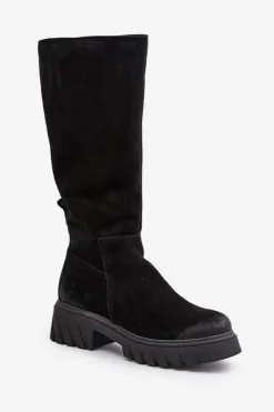 Hot Zazoo 70145 Zamszowe Kozaki Przed Kolano Ocieplane Czarne Czarny