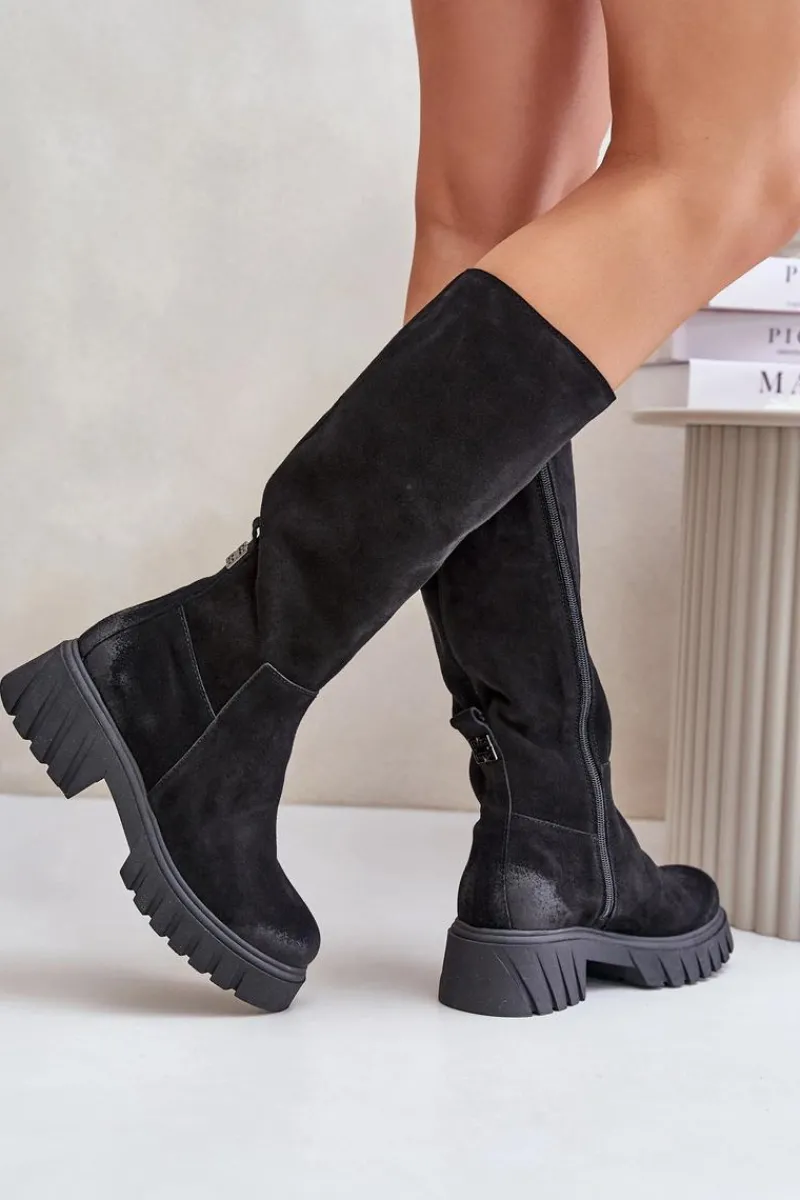 Hot Zazoo 70145 Zamszowe Kozaki Przed Kolano Ocieplane Czarne Czarny