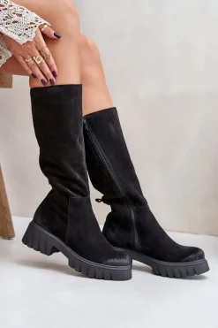 Hot Zazoo 70145 Zamszowe Kozaki Przed Kolano Ocieplane Czarne Czarny