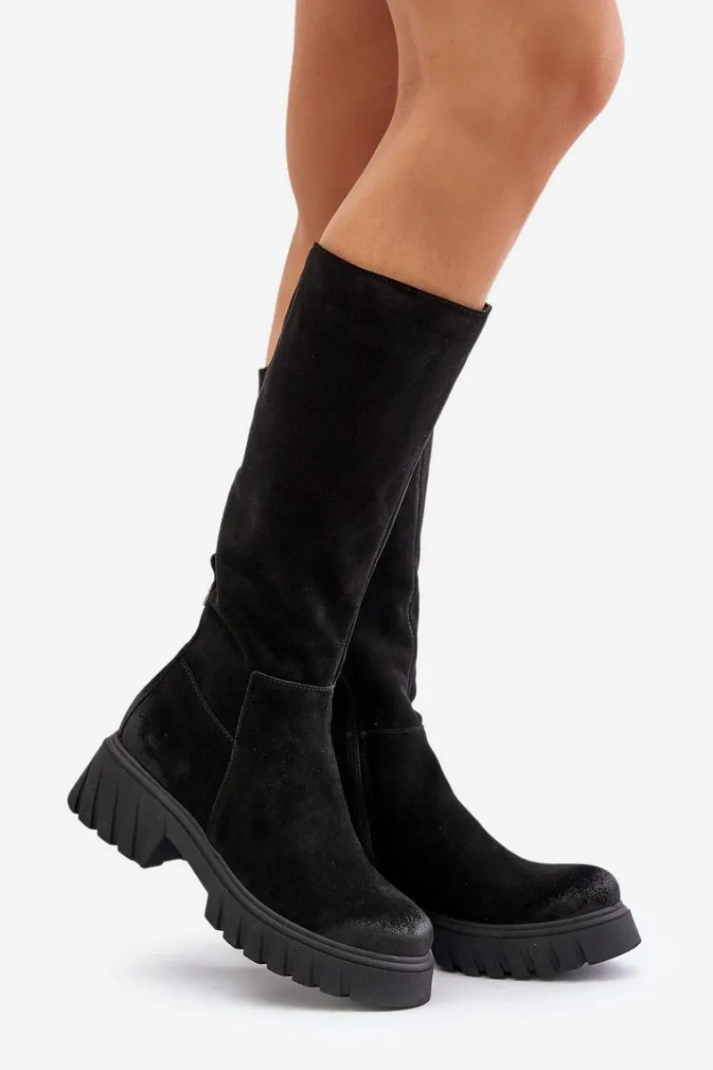 Hot Zazoo 70145 Zamszowe Kozaki Przed Kolano Ocieplane Czarne Czarny