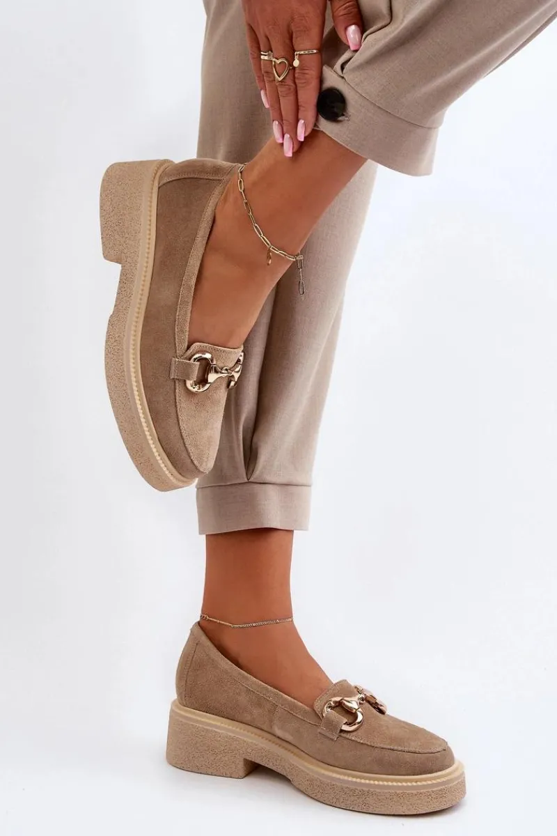 Online Zazoo 3429 Zamszowe Mokasyny Damskie Z Ozdobą Beżowe Beżowy