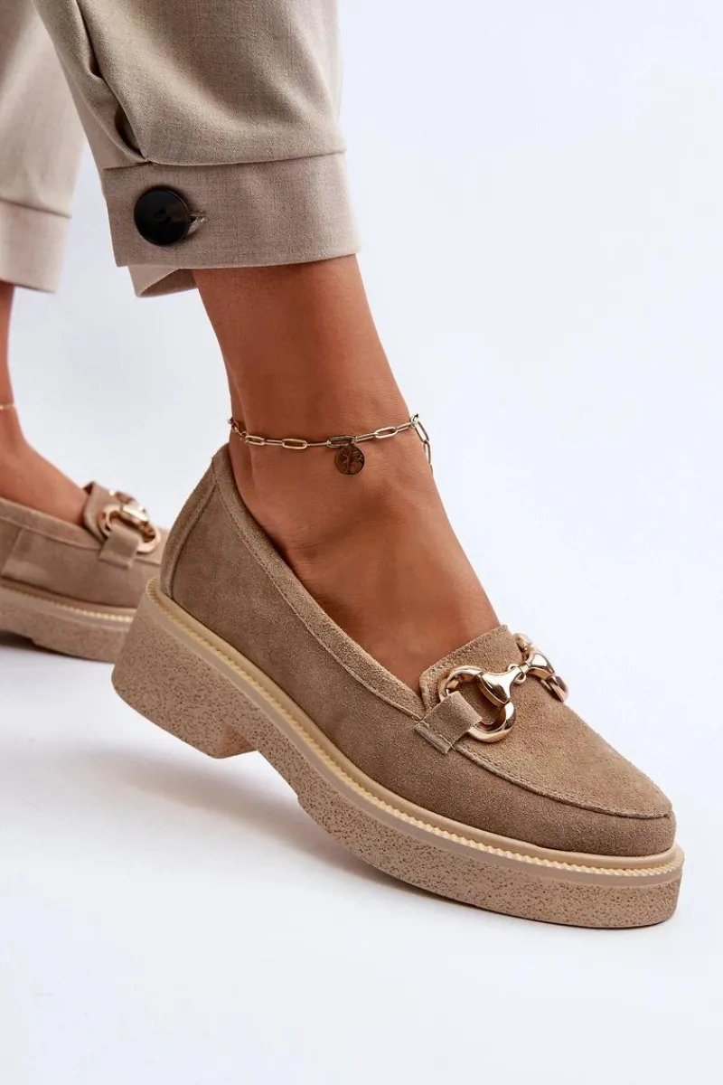 Online Zazoo 3429 Zamszowe Mokasyny Damskie Z Ozdobą Beżowe Beżowy