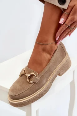 Online Zazoo 3429 Zamszowe Mokasyny Damskie Z Ozdobą Beżowe Beżowy