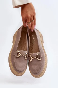 Hot 3429 Zamszowe Mokasyny Damskie Z Ozdobą Brązowe Damskie Loafersy Damskie|Mokasyny Płaskie