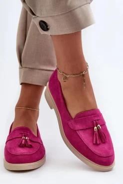 New Zazoo 3420 Zamszowe Mokasyny Damskie Na Płaskim Obcasie Fuskja Różowy