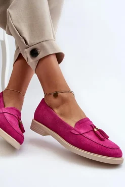 New Zazoo 3420 Zamszowe Mokasyny Damskie Na Płaskim Obcasie Fuskja Różowy