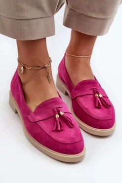 New Zazoo 3420 Zamszowe Mokasyny Damskie Na Płaskim Obcasie Fuskja Różowy
