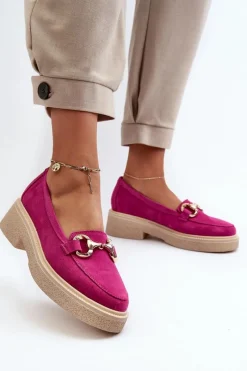 Online Zazoo 3429 Zamszowe Mokasyny Damskie Z Ozdobą Fuksja Różowy