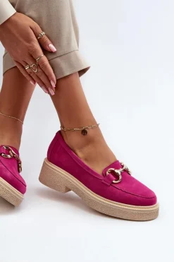 Online Zazoo 3429 Zamszowe Mokasyny Damskie Z Ozdobą Fuksja Różowy