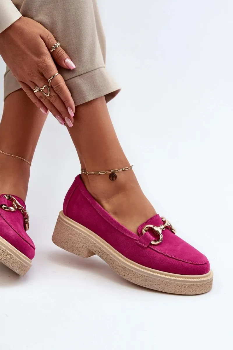 Online Zazoo 3429 Zamszowe Mokasyny Damskie Z Ozdobą Fuksja Różowy