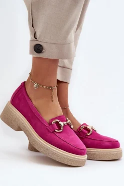 Online Zazoo 3429 Zamszowe Mokasyny Damskie Z Ozdobą Fuksja Różowy