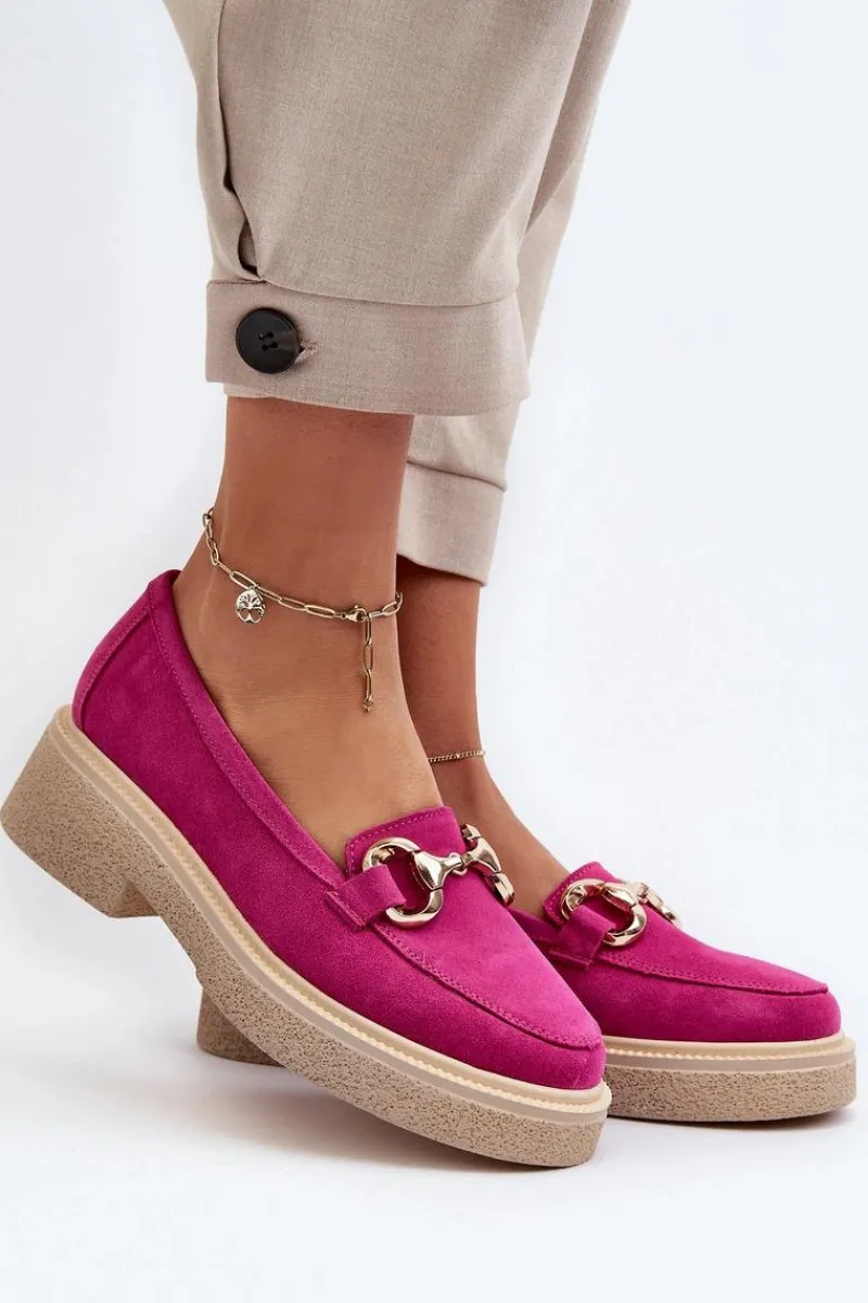 Online Zazoo 3429 Zamszowe Mokasyny Damskie Z Ozdobą Fuksja Różowy