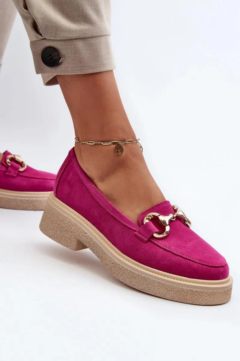 Online Zazoo 3429 Zamszowe Mokasyny Damskie Z Ozdobą Fuksja Różowy