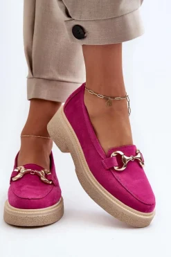 Online Zazoo 3429 Zamszowe Mokasyny Damskie Z Ozdobą Fuksja Różowy