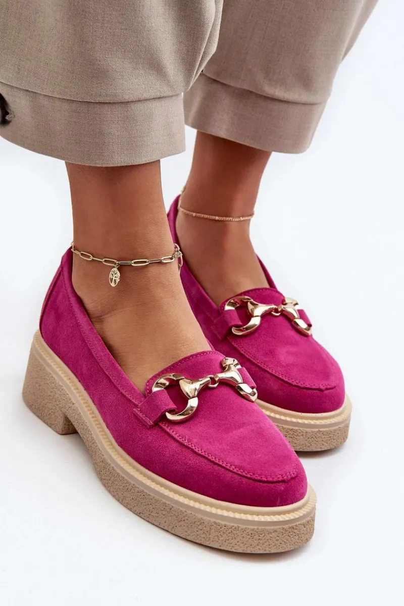 Online Zazoo 3429 Zamszowe Mokasyny Damskie Z Ozdobą Fuksja Różowy