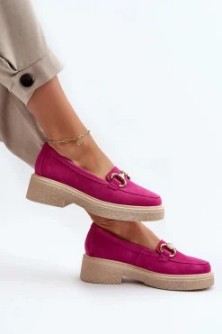 Online Zazoo 3429 Zamszowe Mokasyny Damskie Z Ozdobą Fuksja Różowy