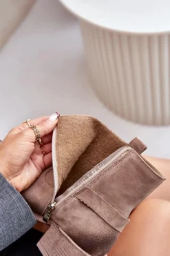 Clearance 60477 Zamszowe Ocieplane Botki Na Obcasie Beżowe Damskie Botki Ocieplane|Czarne Botki