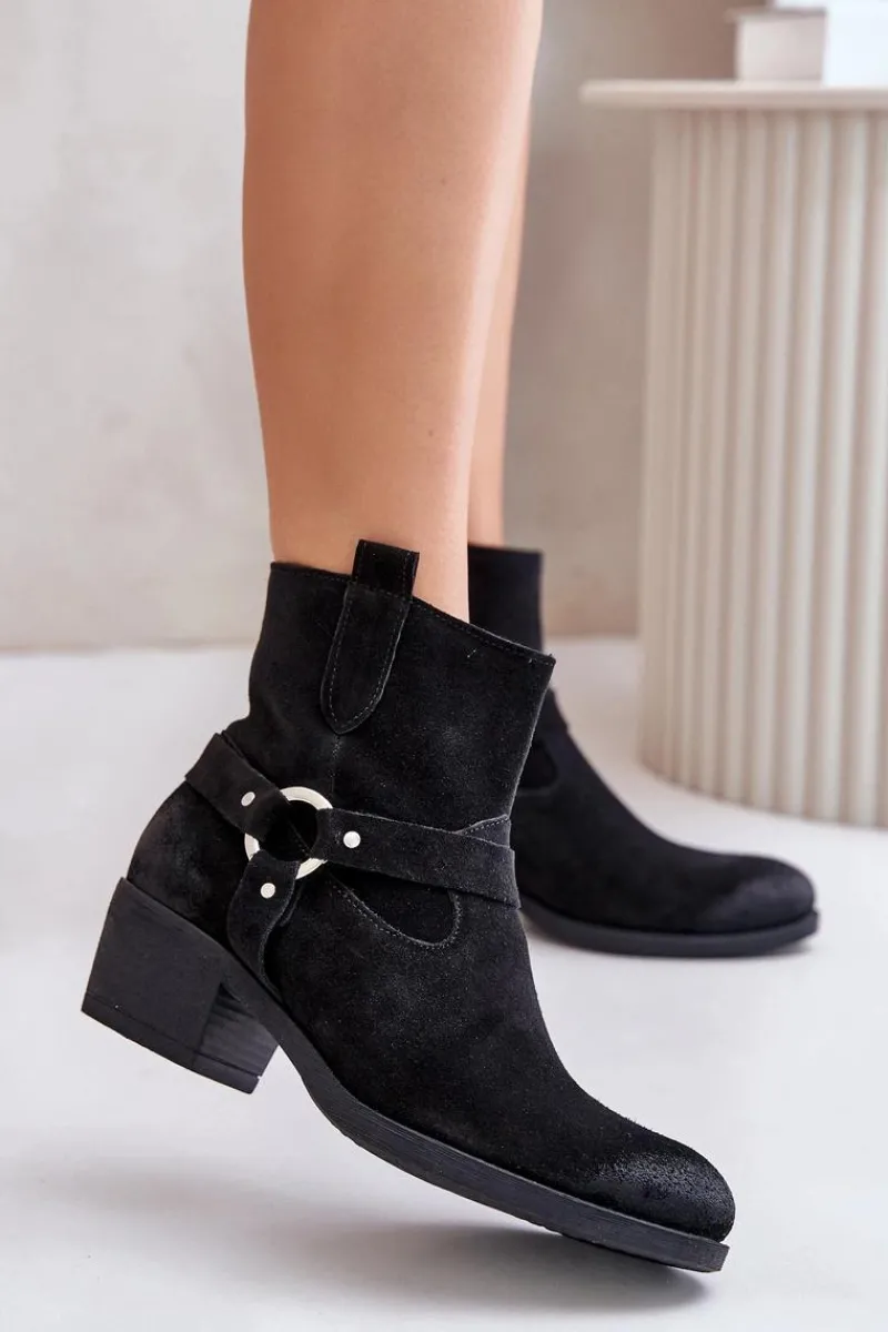 New Zazoo 60477 Zamszowe Ocieplane Botki Na Obcasie Czarne Czarny