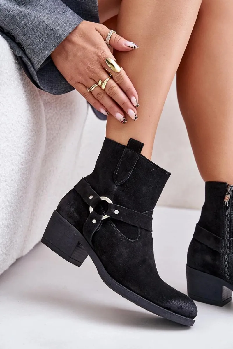 New Zazoo 60477 Zamszowe Ocieplane Botki Na Obcasie Czarne Czarny