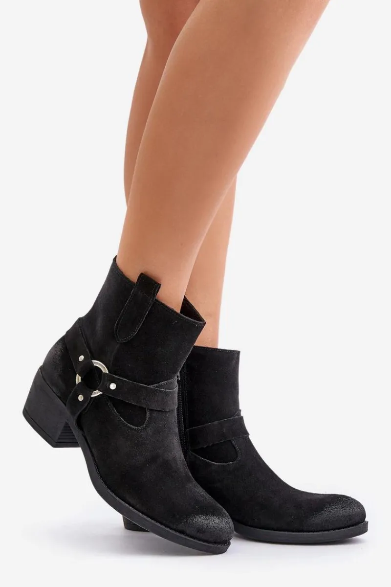 New Zazoo 60477 Zamszowe Ocieplane Botki Na Obcasie Czarne Czarny