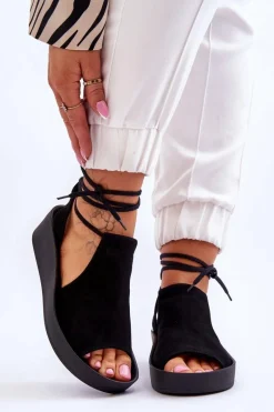 Sandały Na Obcasie|Sandały Na Koturnie>Zazoo 2743 Zamszowe Sandały Na Koturnie Czarne