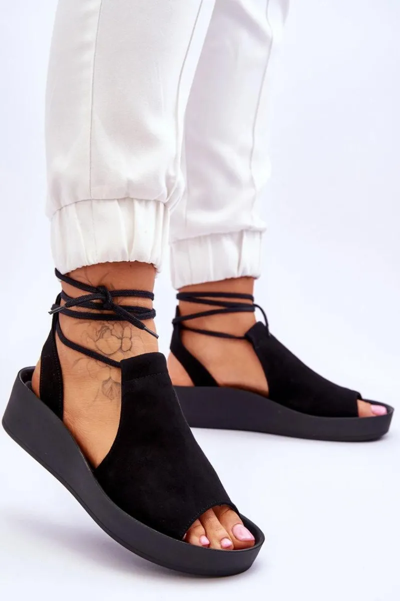 Sandały Na Obcasie|Sandały Na Koturnie>Zazoo 2743 Zamszowe Sandały Na Koturnie Czarne