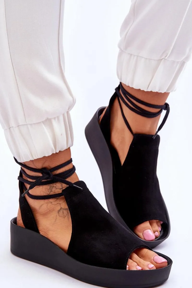 Sandały Na Obcasie|Sandały Na Koturnie>Zazoo 2743 Zamszowe Sandały Na Koturnie Czarne