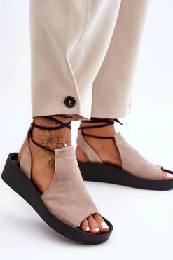 Sandały Na Obcasie|Sandały Na Koturnie>Zazoo 2743 Zamszowe Sandały Na Koturnie Beżowe Beżowy