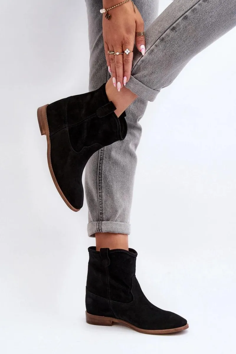 Hot Zazoo 2326 Zamszowe Wsuwane Botki Damskie Czarne