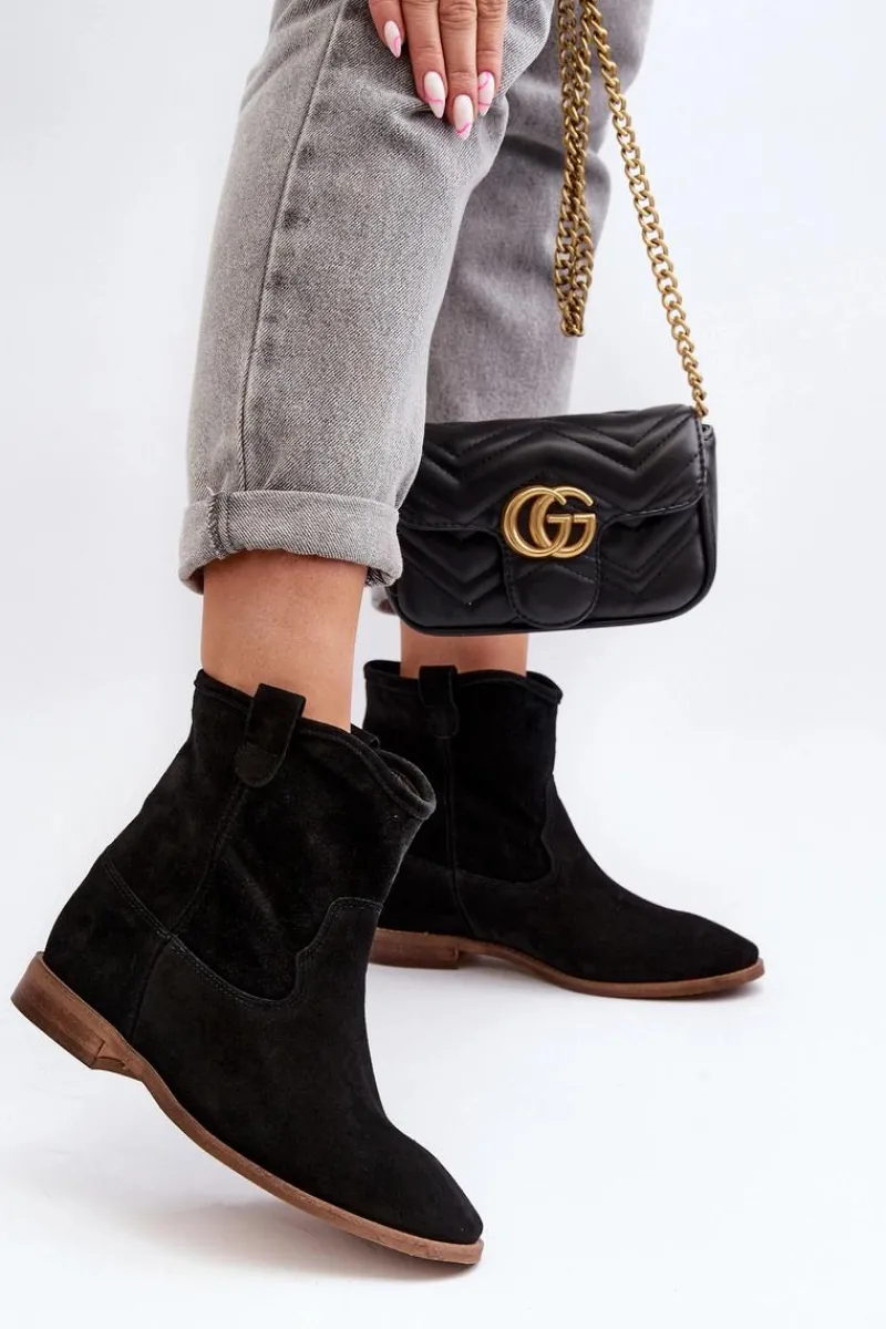 Hot Zazoo 2326 Zamszowe Wsuwane Botki Damskie Czarne