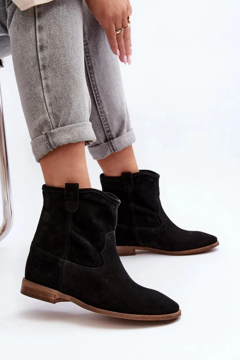 Hot Zazoo 2326 Zamszowe Wsuwane Botki Damskie Czarne