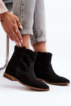 Hot Zazoo 2326 Zamszowe Wsuwane Botki Damskie Czarne